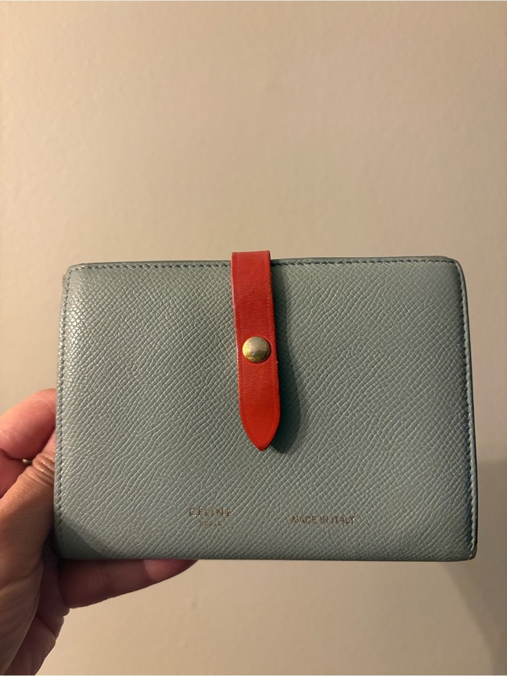 Celine Paris gray and salmon color block beautiful leathered wallet